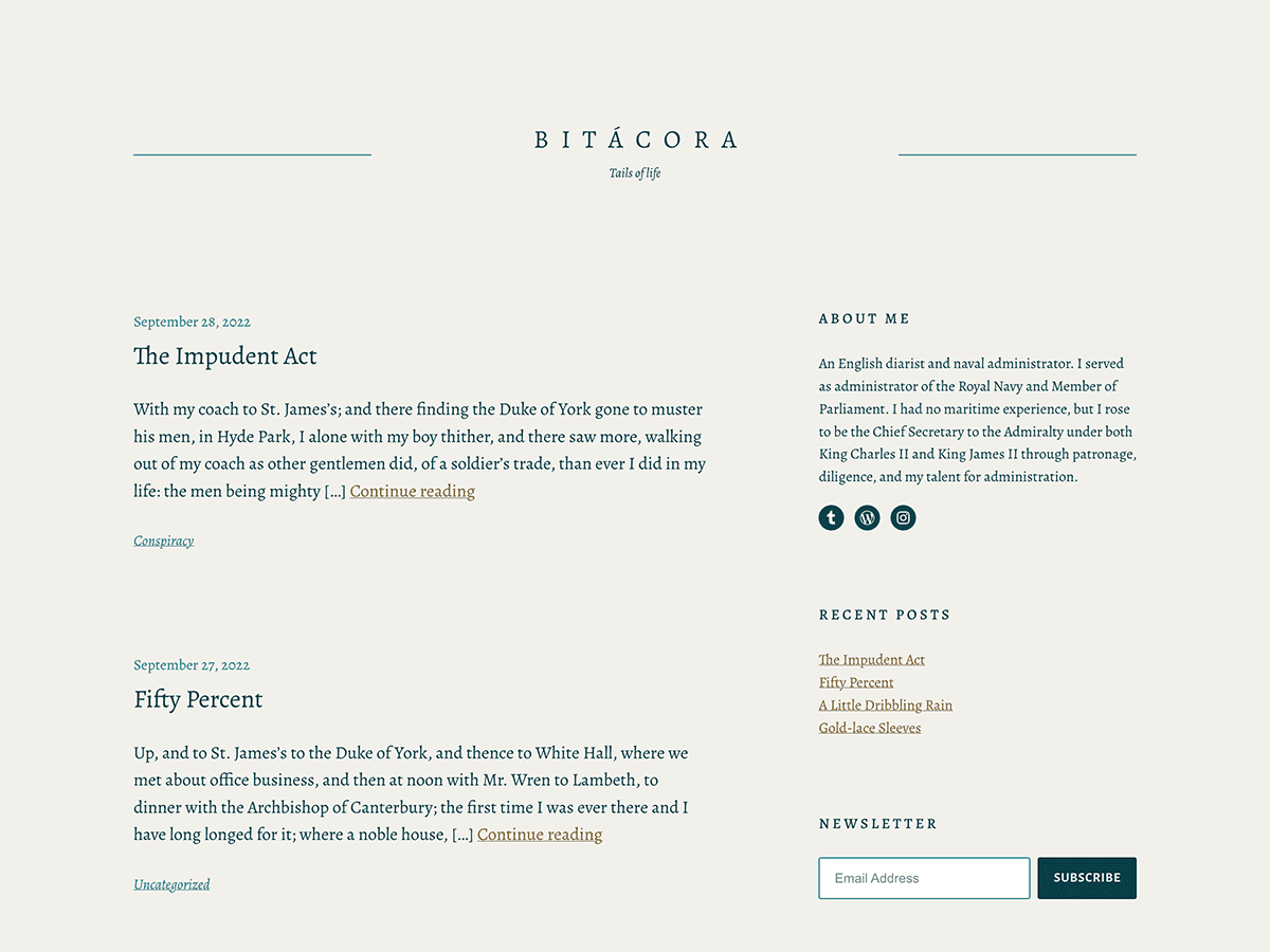 Preview of theme Bitácora