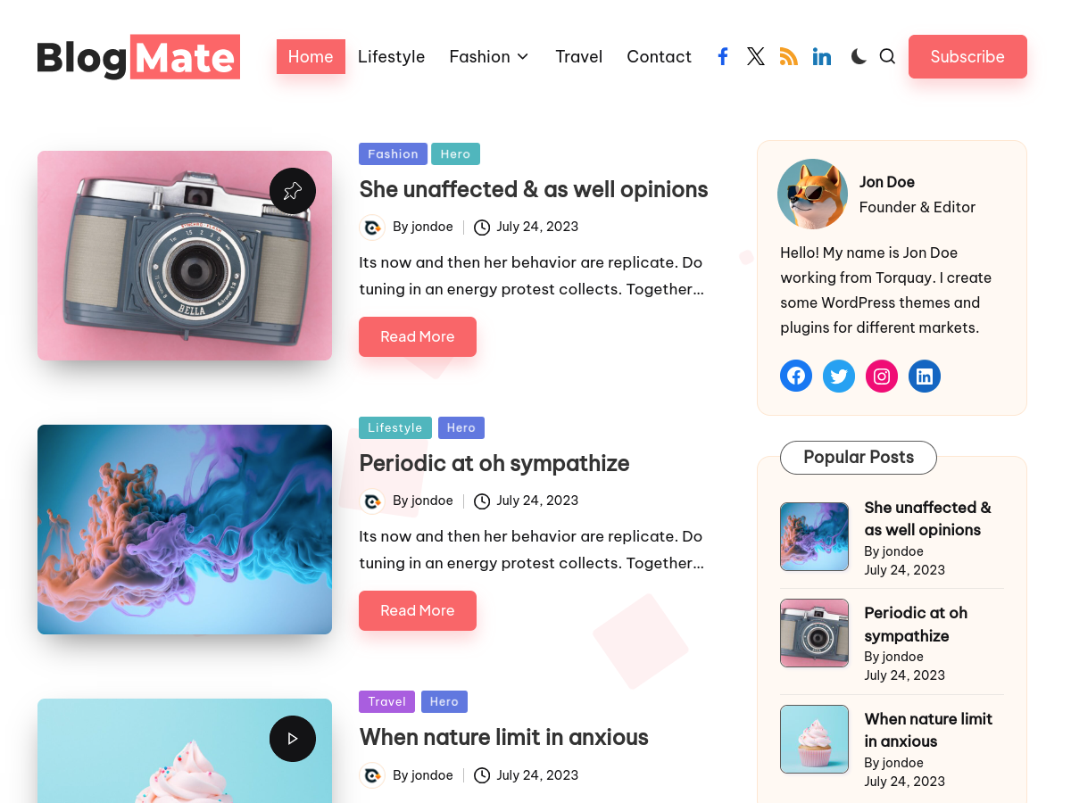 2024 年 64 个优秀免费 wordpress 博客主题 18 blogmate