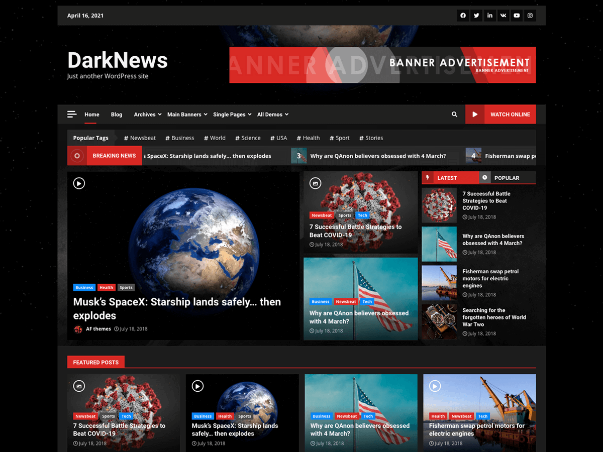 DarkNews 3.5.9 – WordPress Theme