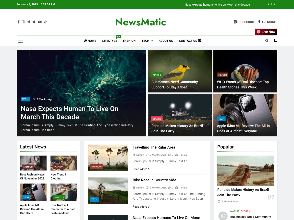 Impresión de pantalla del tema Newsmatic