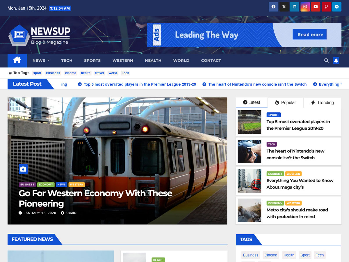 Screenshot of the Newsup theme