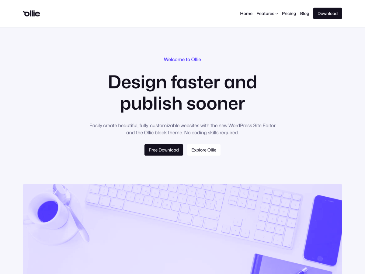 Ollie WordPress theme homepage screenshot