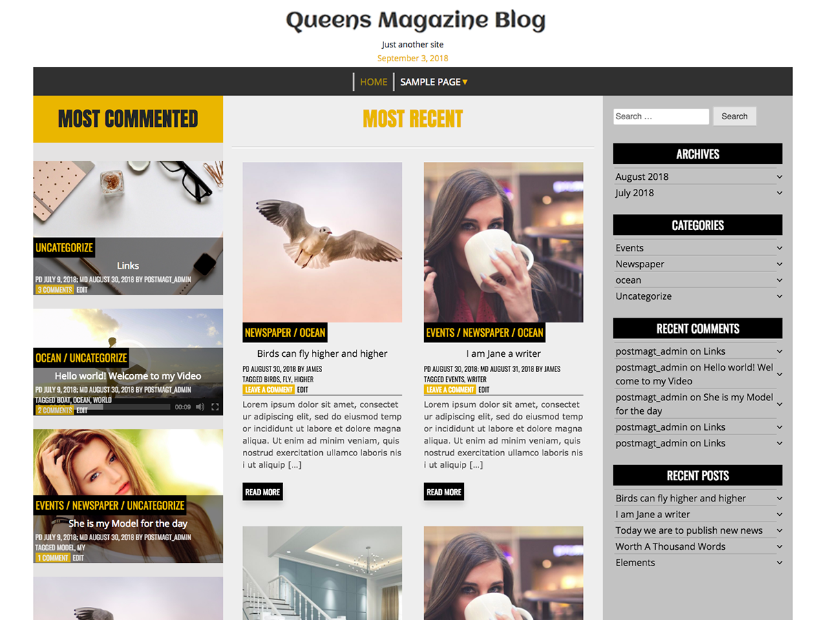 2024 年 64 个优秀免费 wordpress 博客主题 57 queens magazine blog