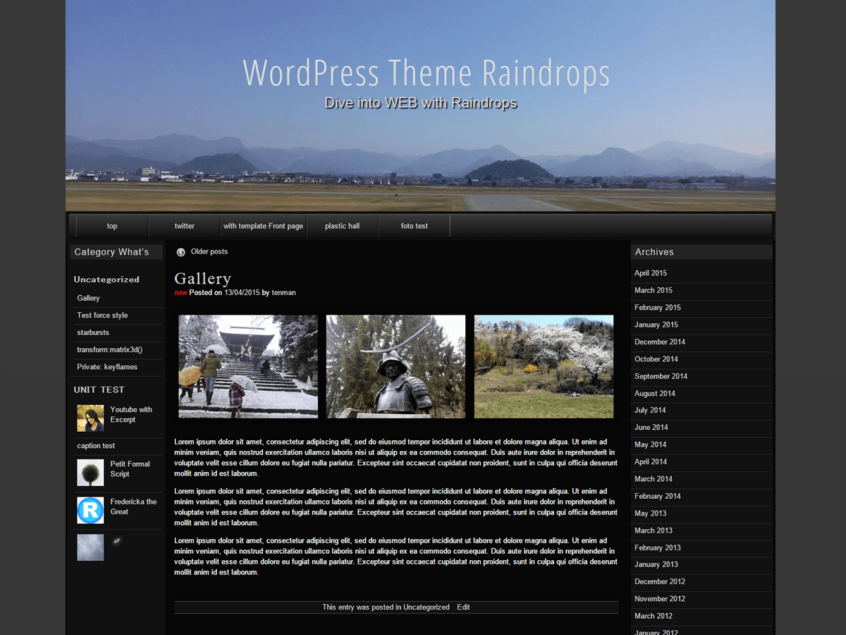 screenshot of theme raindrops