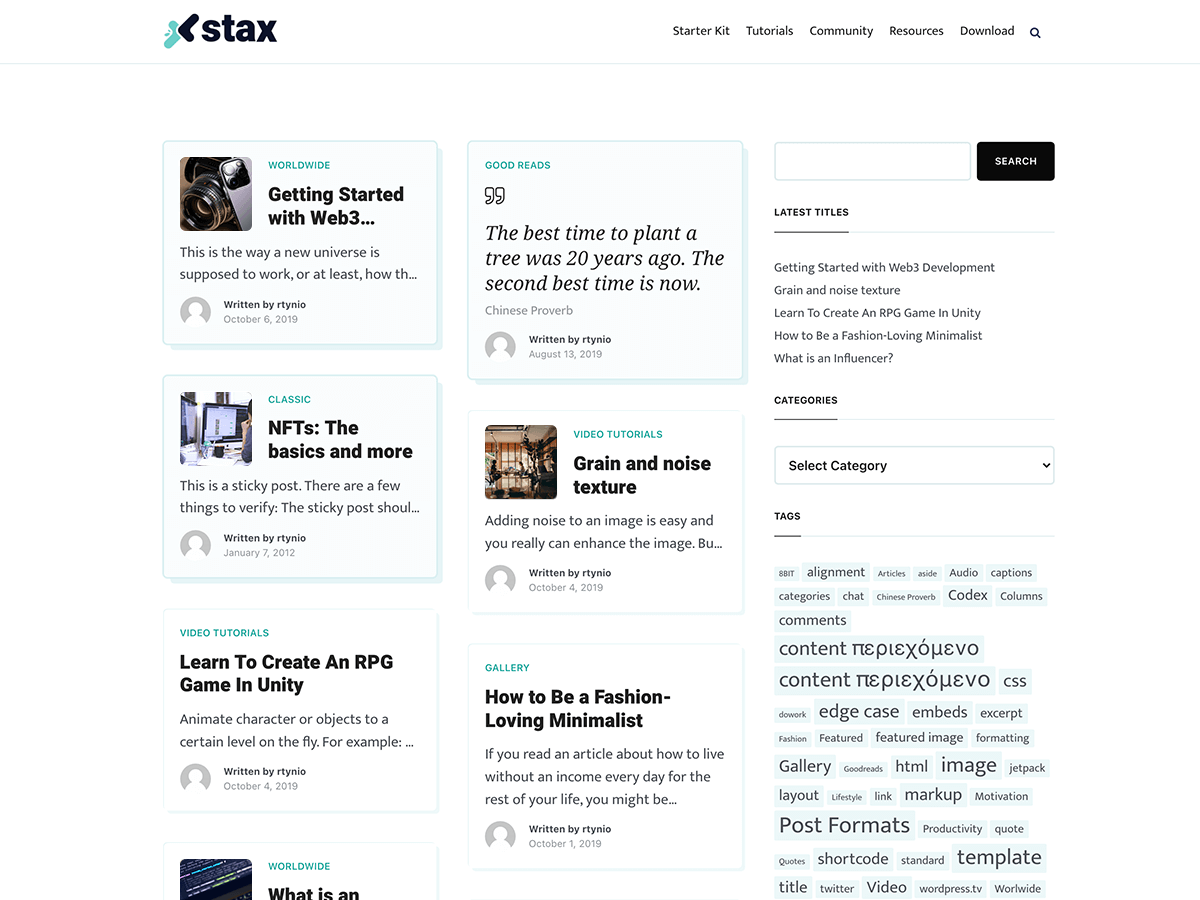 Screenshot of the Stax theme