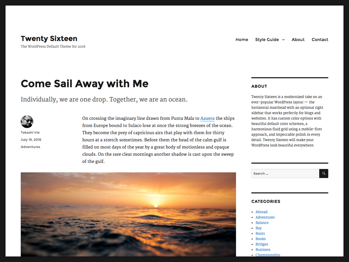 screenshot of theme Twenty Sixteen