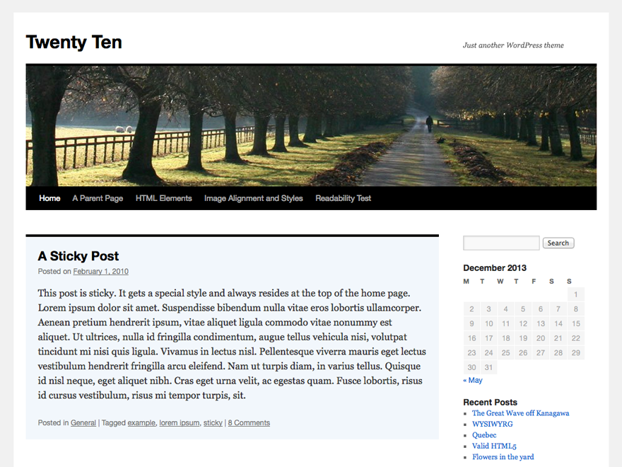 Preview of theme Twenty Ten