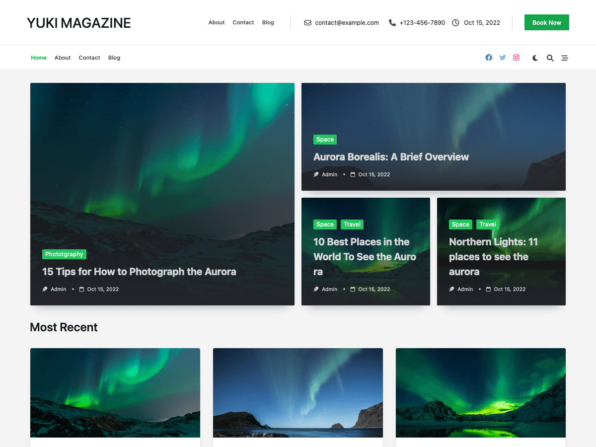 Screenshot of the Yuki Magazine theme