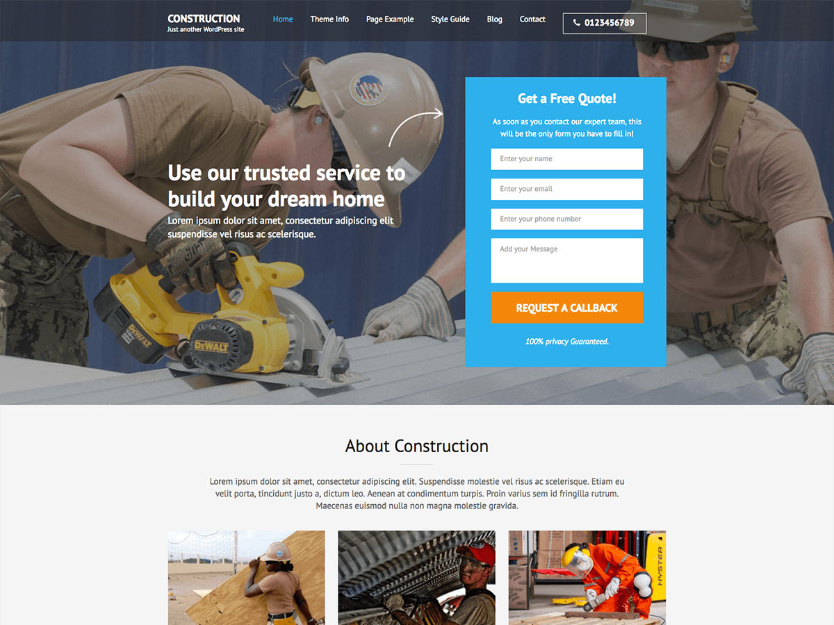 Construction Landing Page WordPress Theme by raratheme