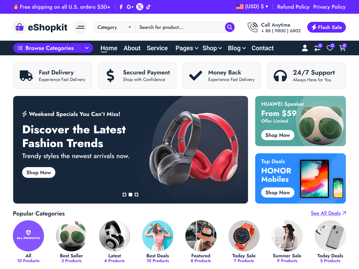 eShopKit WordPress 主题预览图,适合零售电商