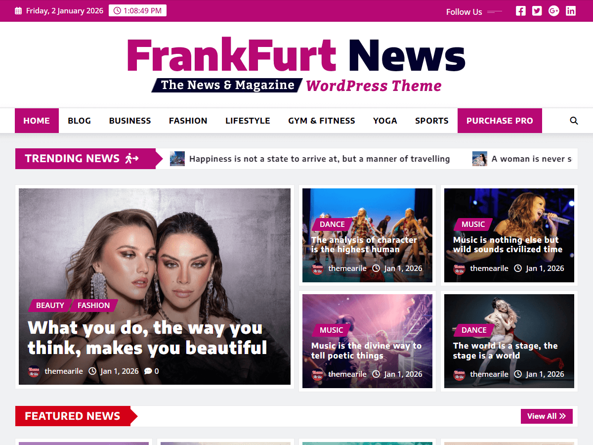 Frankfurt News WordPress 主题预览图,适合美业时尚