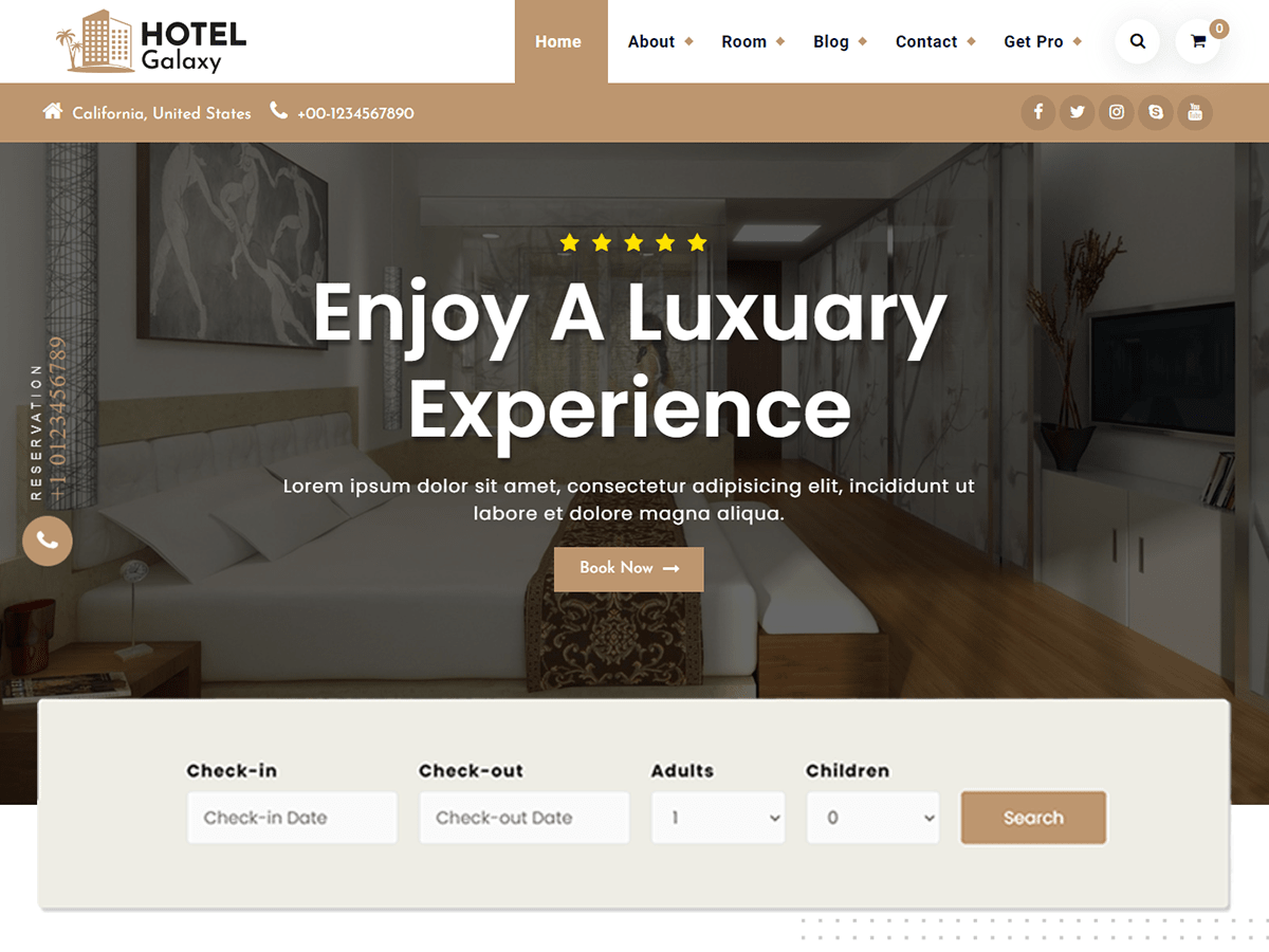 Hotel Galaxy WordPress Theme by webdzier