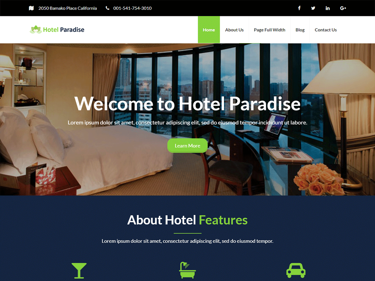Hotel Paradise WordPress Theme by redfoxthemes
