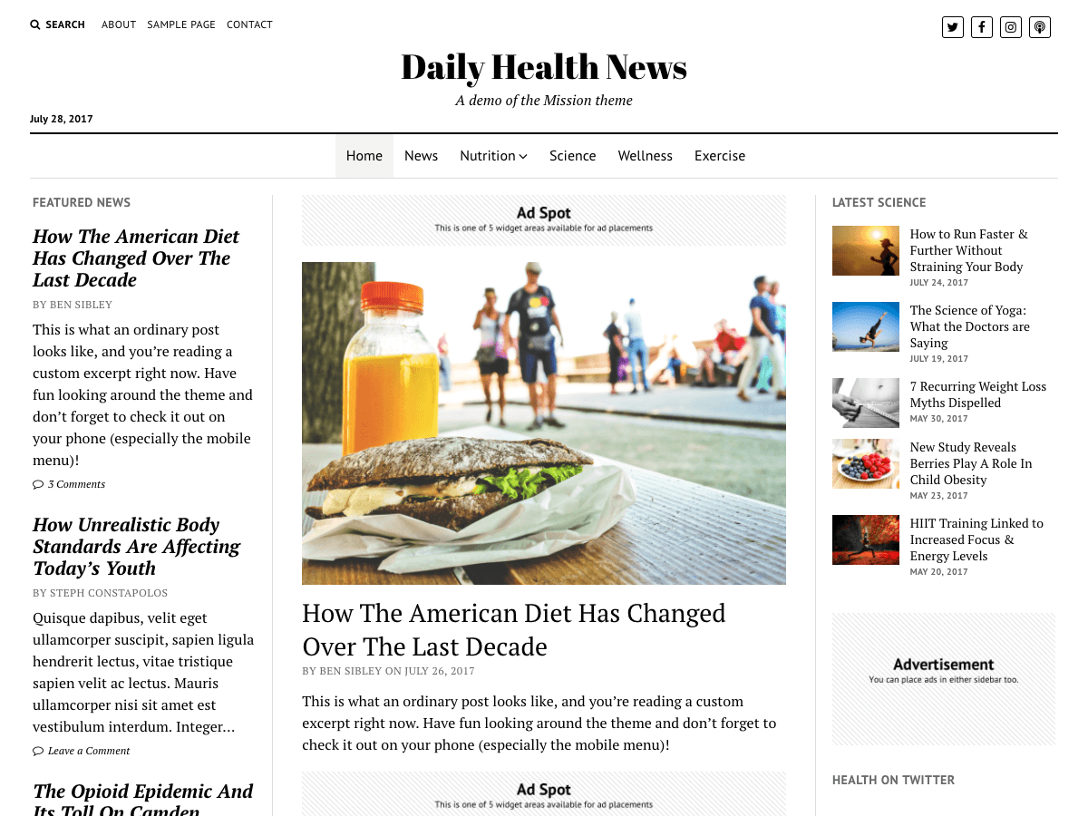 Mission News Free WordPress Theme by bensibley