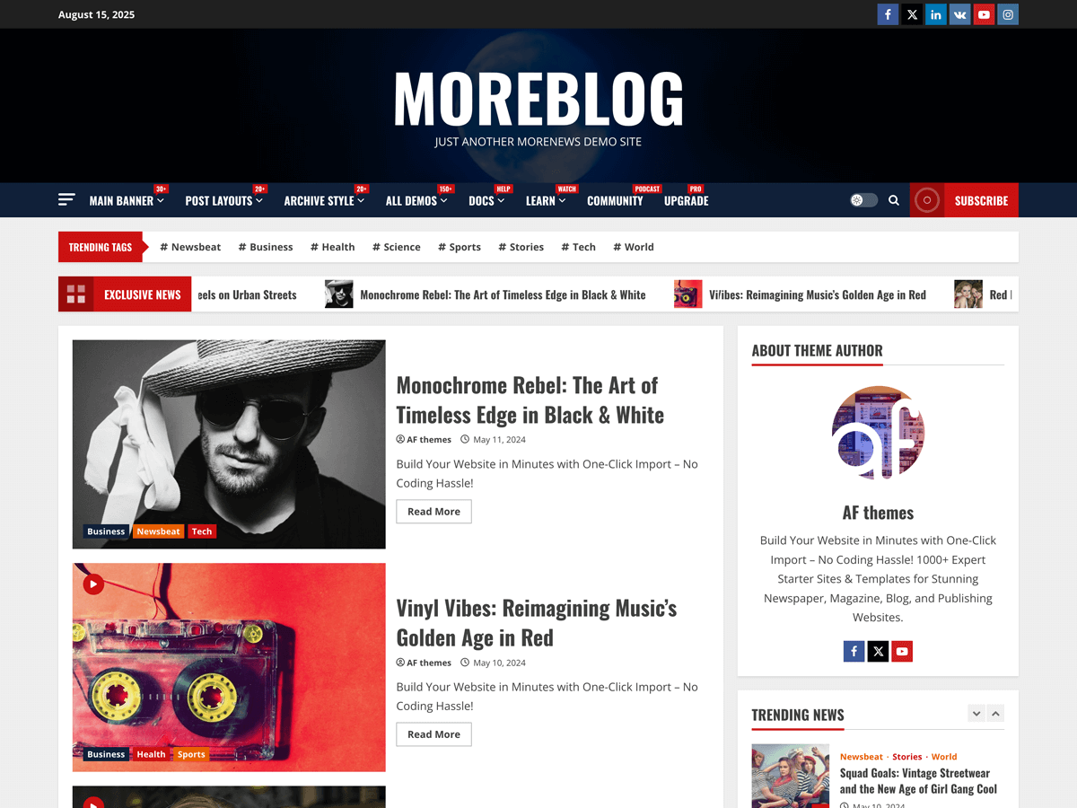 MoreBlog running inside a SandyWP sandbox