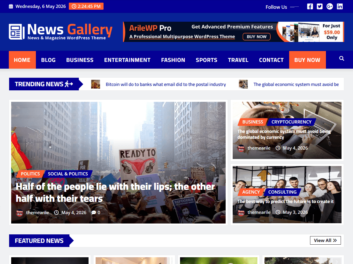 News Gallery WordPress 主题预览图,适合餐饮酒店