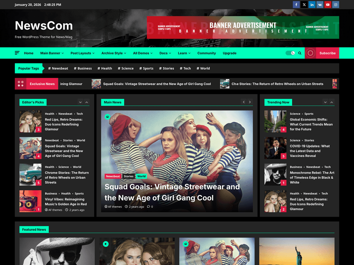 NewsCom WordPress 主题预览图,适合文旅