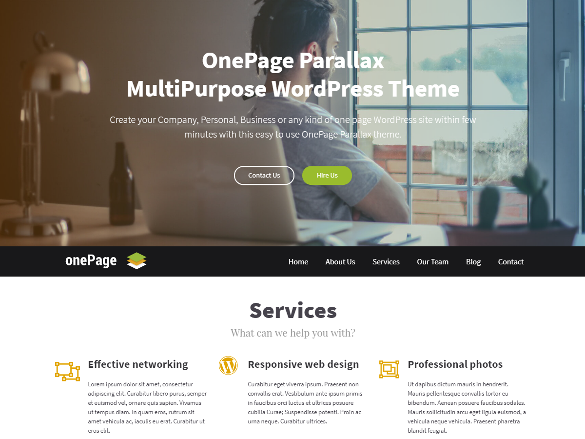 OnePage Parallax WordPress Theme by hiddenpearls