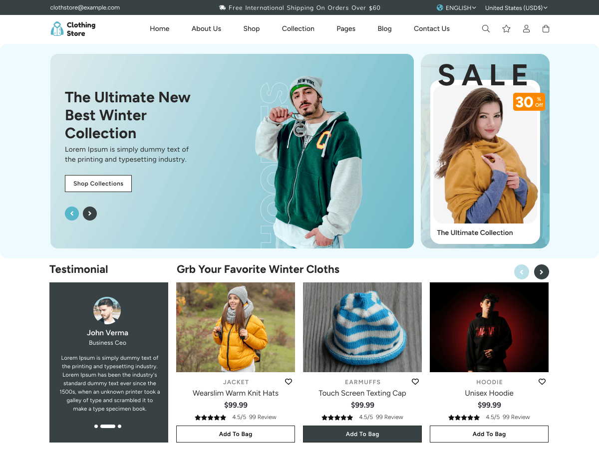 Online clothing store screenshot