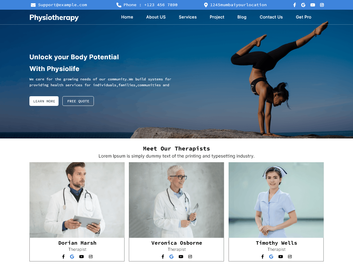 Physiotherapy Clinic Screenshot
