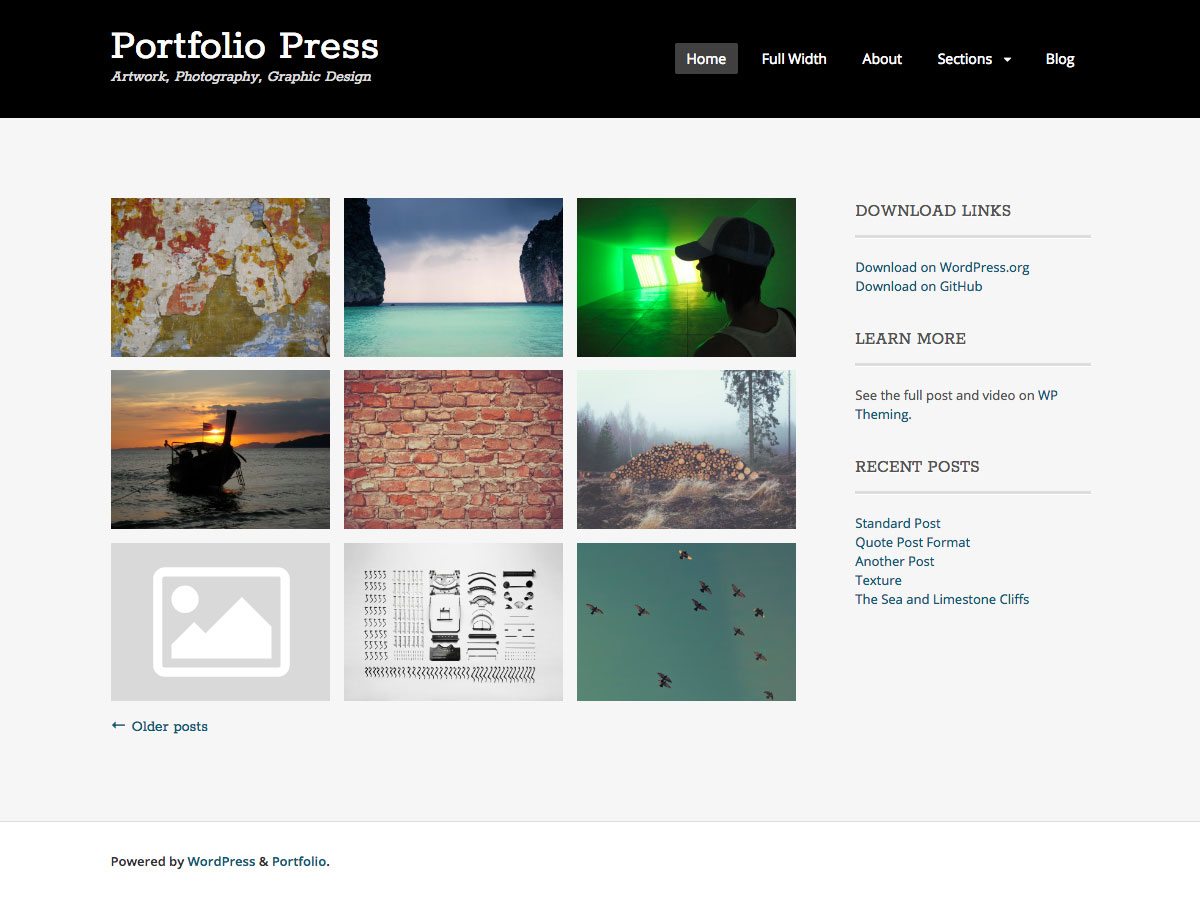 Portfolio Press Free WordPress Theme by downstairsdev
