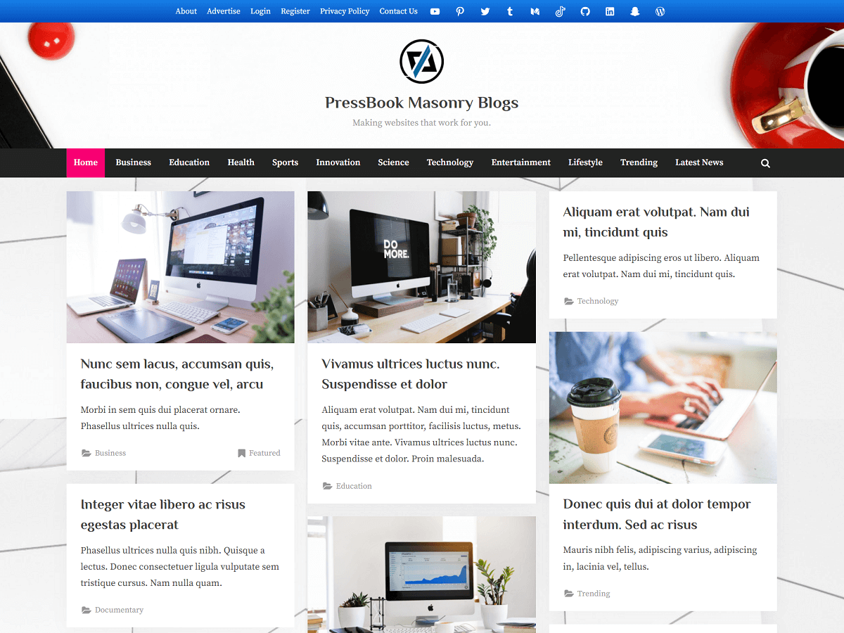 PressBook Masonry Blogs screenshot