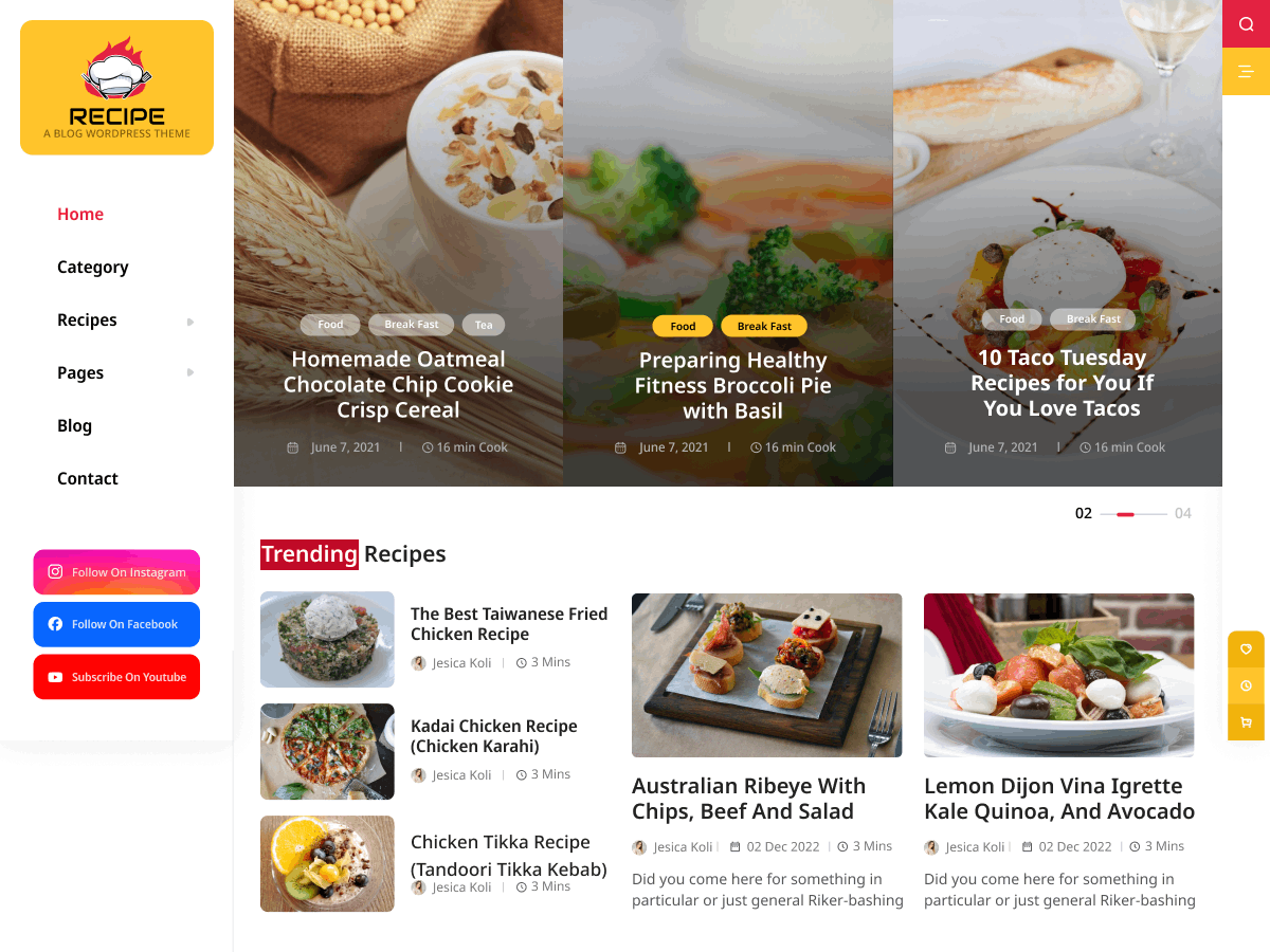 Recipe Blogs — Free WordPress Theme — TemplateCanyon