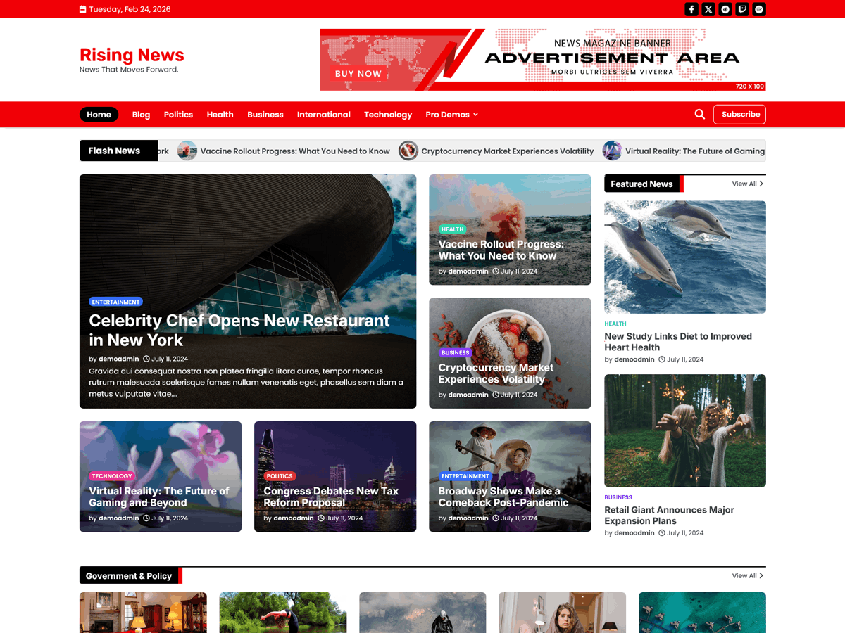Rising News running inside a SandyWP sandbox