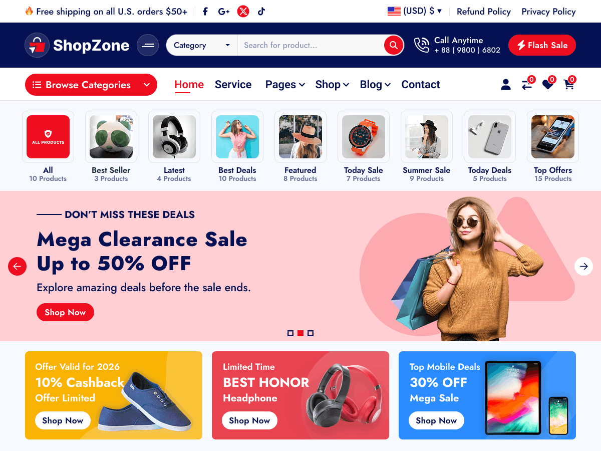 ShopZone WordPress 主题预览图,适合AI数字化