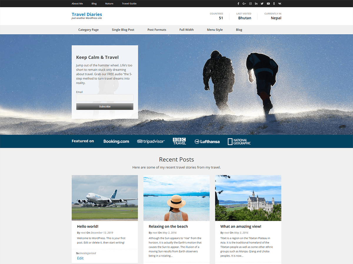 Travel Diaries WordPress Theme by themehorse