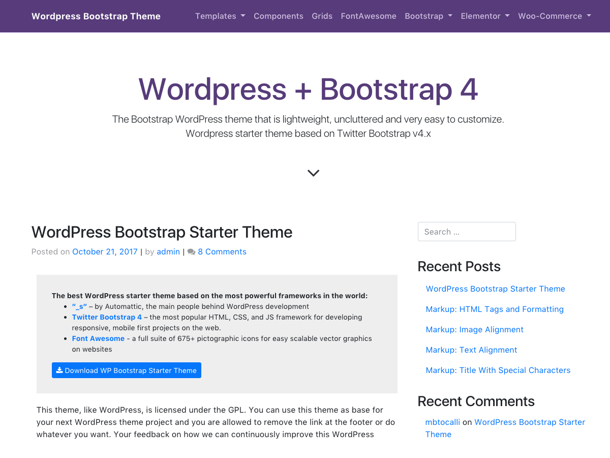 WP Bootstrap Starter Free WordPress Theme by afterimagedesigns
